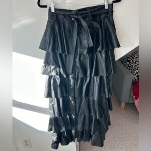 Samiia Leather Ruffle Maxi Skirt
